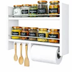 Porta Temperos de Parede com Suporte Papel Toalha e Ganchos Organizador Cozinha