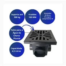 Caixa De Passagem De Agua Pluvial Chuva 4 Saídas com Grelha Plástica Ecológica