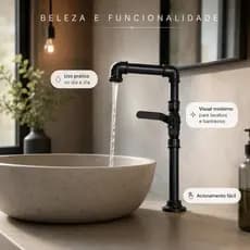 Torneira Cozinha Decoração Preta 1/2 PVC com Registro Design Rústico Moderna Resistente Bancada