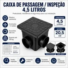 Kit com 04 Caixa De Passagem Gordura Inspeção Esgoto Gordura Elétrica Grande 4,5 litros com Tampa