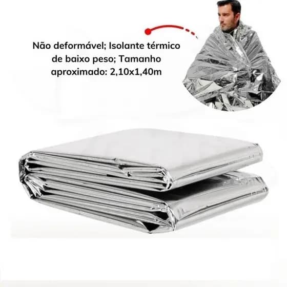 Cobertor Manta Térmica Aluminizado 2,10 x 1,40m Para Resgate, Emergência e Camping