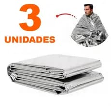 Kit com 3 Mantas Térmicas Aluminizada para Emergência, Camping e Resgate 1,40 x 2,10