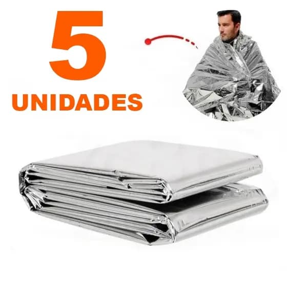 Kit com 5 Mantas Térmicas Aluminizada para Emergência, Camping e Resgate Tamanho 1,40 x 2,10