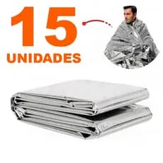 KIT com 15 Cobertor Manta Térmica Aluminizado 2,10 x 1,40m Para Resgate, Emergência e Camping