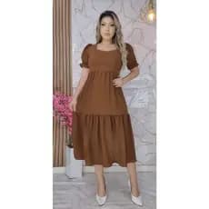 vestido feminino  de manga plus size mídi moda evangélica lastex crepe dunas liso rodado festa casual. Manga