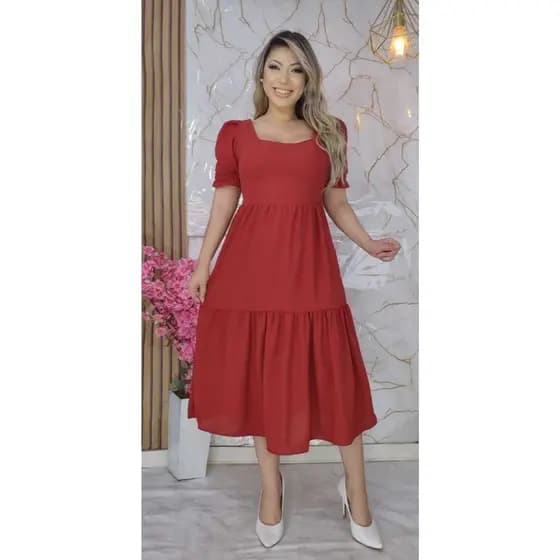 vestidos mídi de mangas moda evangélica plus size crepe dunas liso com látex casual elegante dia a dia. manga.