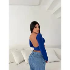 Cropped Costa Nua Feminino Manga Longa Top Com Bojo Moda Inverno