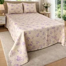 Cobre Leito Casal Box Estampado Dupla Face - 3 Peças C/ Fronhas
