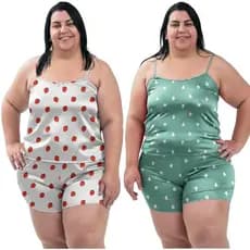 Conjunto Plus Size Baby Doll Short Doll Estampado Sem Bojo Pijama Feminino Premium