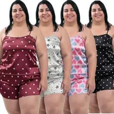 Kit 4 Conjuntos Plus Size Baby Doll Short Doll Estampado Sem Bojo Pijamas Premium