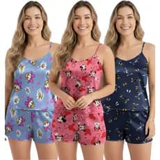 3 Conjuntos Pijamas Feminino Mulher Pijama Conjunto Feminina Baby Doll Dormir