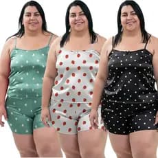 Kit 3 Conjuntos Plus Size Baby Doll Short Doll Estampado Sem Bojo Premium