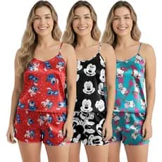Kit 3 Pijamas Conjuntos Baby Doll Short Doll Sem Bojo Feminino Conjunto Pijama Personagens Variados