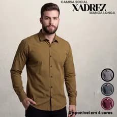 Camisa Xadrez Masculina Manga Longa Ideal Moda Country Festas Juninas Trabalho Dia a Dia Tecido Algodão