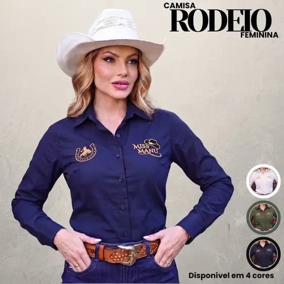 Camisa Country Feminina Manga Longa Rodeio Algodão Com Elastano Tricoline Confortavel