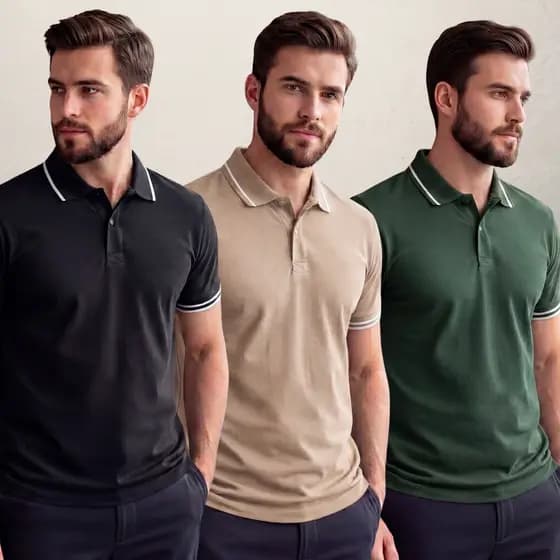 Kit 3 Camisa Polo Masculina Tecido 100% Algodão Premium Conforto Estilo