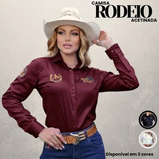 Camisa Social Feminina Acetinada Rodeio Cowgirl Country Pecuária