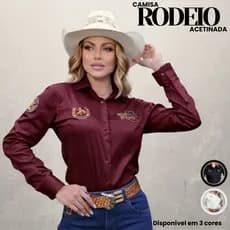 Camisa Social Feminina Acetinada Rodeio Cowgirl Country Pecuária