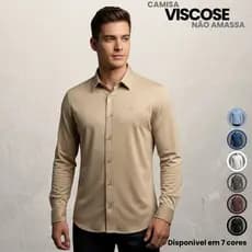Camisa Social Masculina Viscose Não Amassa Slim Fit Casual
