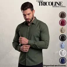 Camisa Masculina Social Manga Longa De Botão Algodão Tricoline Blusa Casual Básica Lisa | Origem