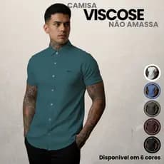Camisa Social Masculina Tencel Manga Curta Não Amassa Slim Fit Reveillon Várias Cores