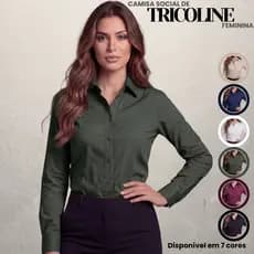 Camisa Social Feminina Manga Longa Tricoline Básica e Elegante Secretária