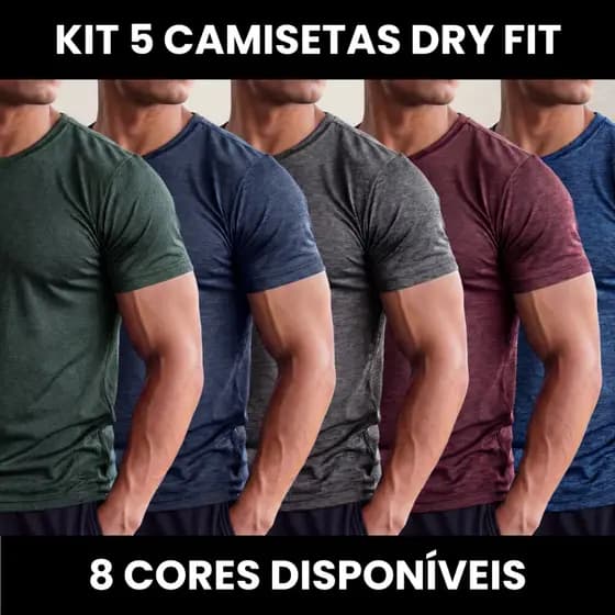 Kit 5 Camiseta Dry Fit Mesclado Masculino Tecido que Elimina a Transpiração