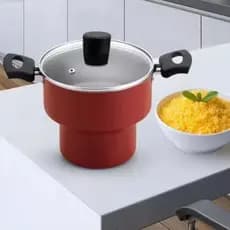 Cuscuzeiro Nordestino 18CM Com Tampa de Vidro Vermelho