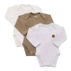 Kit Com 3 Bodies Manga Longa Bebê Unissex 100% Algodão Pima Branco/Off White/Bege Body Bodies Bebê Bebe Infantil Enxoval Presente Premium Barato Chá de Bebê