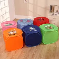Cesto Grande Com Tampa Organizador de Brinquedo Roupas Sujas Multiuso Dobrável Bichinhos Infantil
