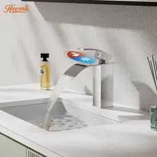 Heemli Torneira Inox Tipo Cascata para Banheiro Preta Cromada Curva Baixa de Água Quente e Fria para Lavatório