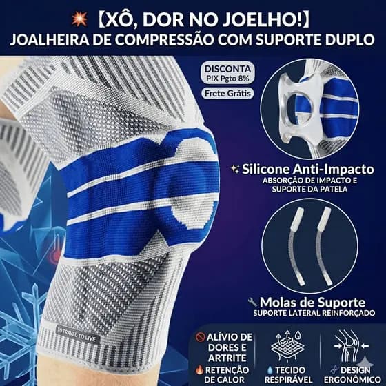【JOELHEIRA ESPORTIVA】Joelheira de Compressão com Suporte de Molas, Amortecimento de Silicone para Corrida e Academia