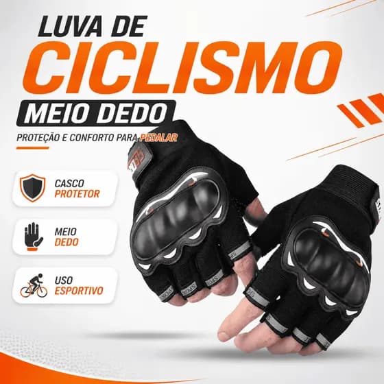 Luva Meio Dedo Moto Motoqueiro Motoboy Proteção Rígida Com Casco Tática Academia Ciclismo Bike Confortável