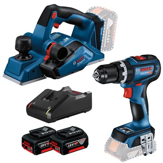 Parafusadeira e Furadeira de Impacto 1/2" GSB 18V-90 C + Plaina GHO 185-LI + 2 Baterias GBA 18V 4Ah + Carregado Bosch