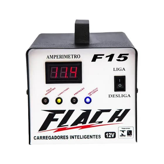 Carregador de Bateria 15A 12V com Amperímetro Digital Flach F15 (Bivolt)