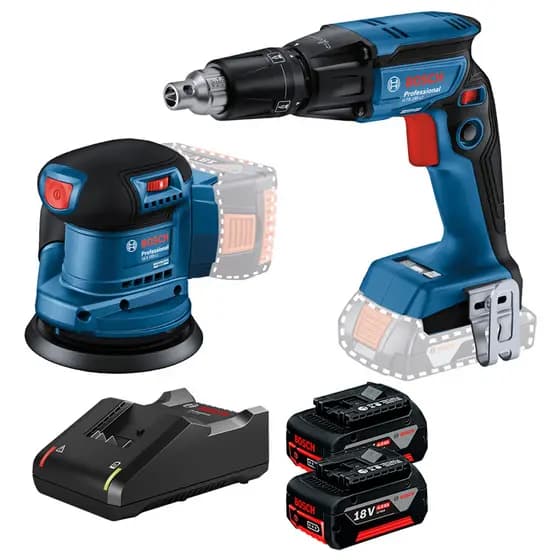 Kit Parafusadeira Drywall GTB 185-LI + Lixadeira Roto Orbital 5" GEX 185-LI + 2 Bateria 4Ah + Carregador Rápido Bosch