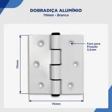 Dobradiça 70x70 e kit com parafuso para Porta Abrigo Tela Pino Nylon para portas de giro ou sobrepor