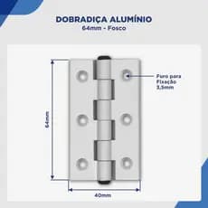 KIT 3 Dobradiça 64x40 Alumínio Porta Janela Mosquiteiro, abrigo ou madeira,  com parafusos COR FOSCO