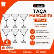 Jogo de Taças Margarita 335ml Taça Coquetel De Vidro Taça Para Drink Martine Kit 6 Unidades