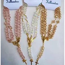 Terço De pulso Folheado A Ouro18k De Cristal Pulseira Terço.