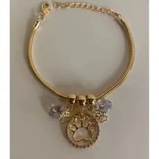 Pulseira Folheada Patinha de Doguinho Pet Pingente Cravejado