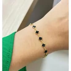 Pulseira Trevo Flor Virgínia Folheado Prata 925 Ouro 18k Feminino