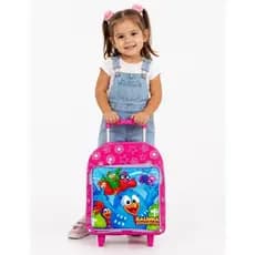Mochila Escolar Infantil de Rodinhas Galinha Pintadinha Creche Menina Rosa Reforçada