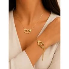Colar Feminino Pingente Algemas Folheado a Ouro Corrente Veneziana Antialérgico