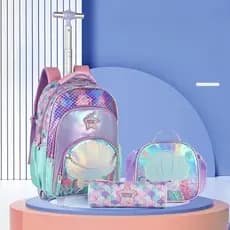 Mochila Infantil Para Estudantes Do Ensino Fundamental , Casual Com Haste Escolar De Três Peças Rolante Homens E Mulhere
