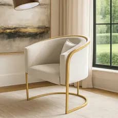 Poltrona Lavínia para Sala Recepção Escritório Salão - Poltrona Luna Decorativa Luxo Base de Ferro Dourado Moderno