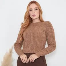 Blusa Maxi Cropped Tricot Modal Feminina Tranças Gola Redonda Manga Longa Qualidade Premium