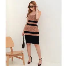 Vestido Modal Tricot Canelado Listrado Alça Larga Moda Feminina Qualidade Premium