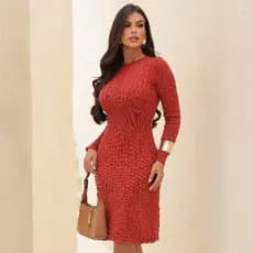 Vestido Tricot Modal Manga Longa Barra Renda Vestido Feminino Roupa Feminina Elegante Inverno