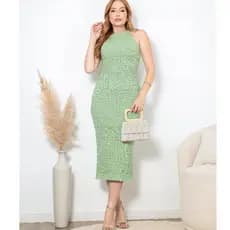 Vestido Midi Tricot Modal Cavado Moda Feminina Barra Rendada Qualidade Premium